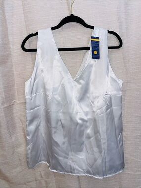 Classic White Satin V-Neck Camisole Tank